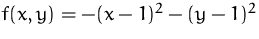 $f(x,y)=-(x-1)^2-(y-1)^2$